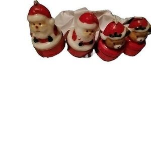 4 Vtg Christmas TeaLight Candles 2 Santas & 2 Santa Bears 2.5" holiday Set RARE